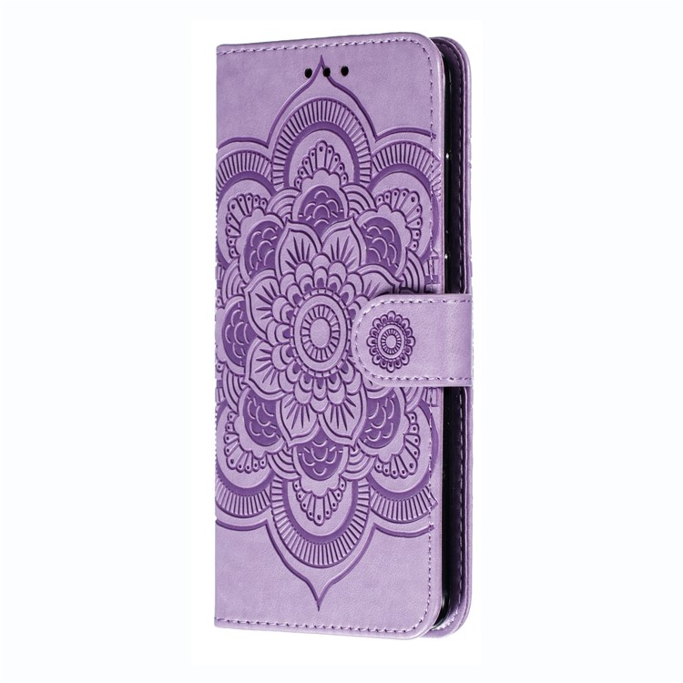 Imprint Mandala Flower Leather Wallet Case for Xiaomi Redmi Note 8 Pro - Purple-3