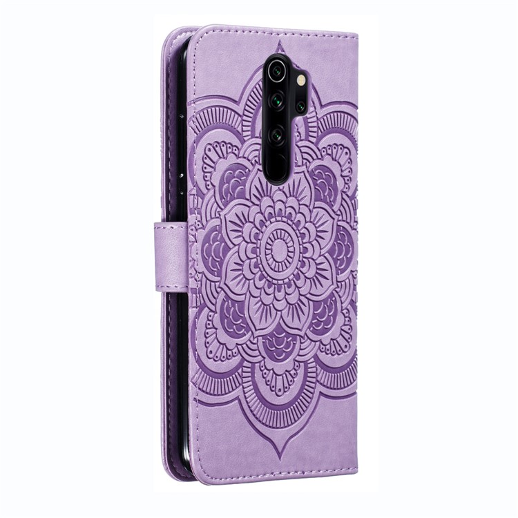 Imprint Mandala Flower Leather Wallet Case for Xiaomi Redmi Note 8 Pro - Purple-4