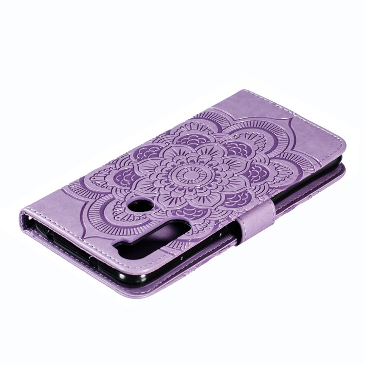 Imprint Mandala Flower Leather Wallet Case for Xiaomi Redmi Note 8 Pro - Purple-6