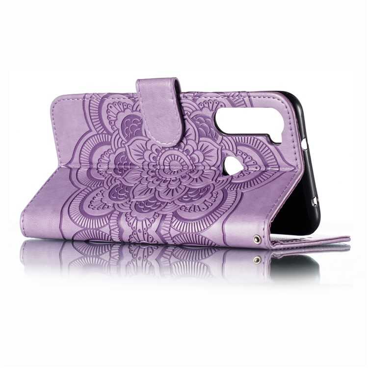 Imprint Mandala Flower Leather Wallet Case for Xiaomi Redmi Note 8 Pro - Purple-7
