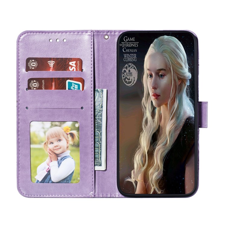 Imprint Mandala Flower Leather Wallet Case for Xiaomi Redmi Note 8 Pro - Purple-9