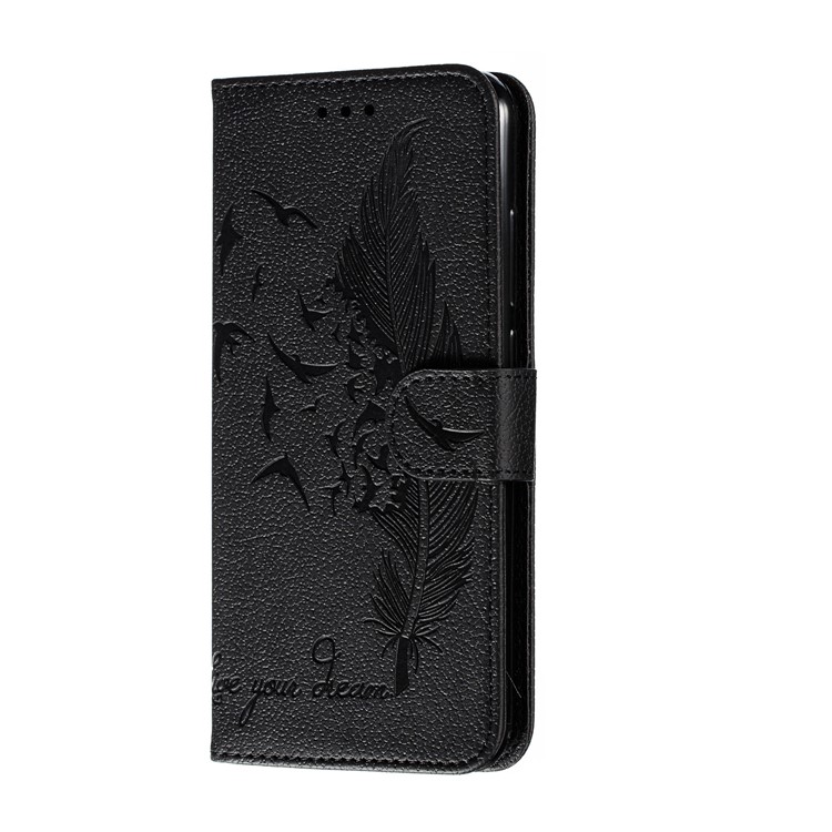 Litchi Skin Imprint Feather Leather Wallet Case for Xiaomi Redmi Note 8 - Black-3