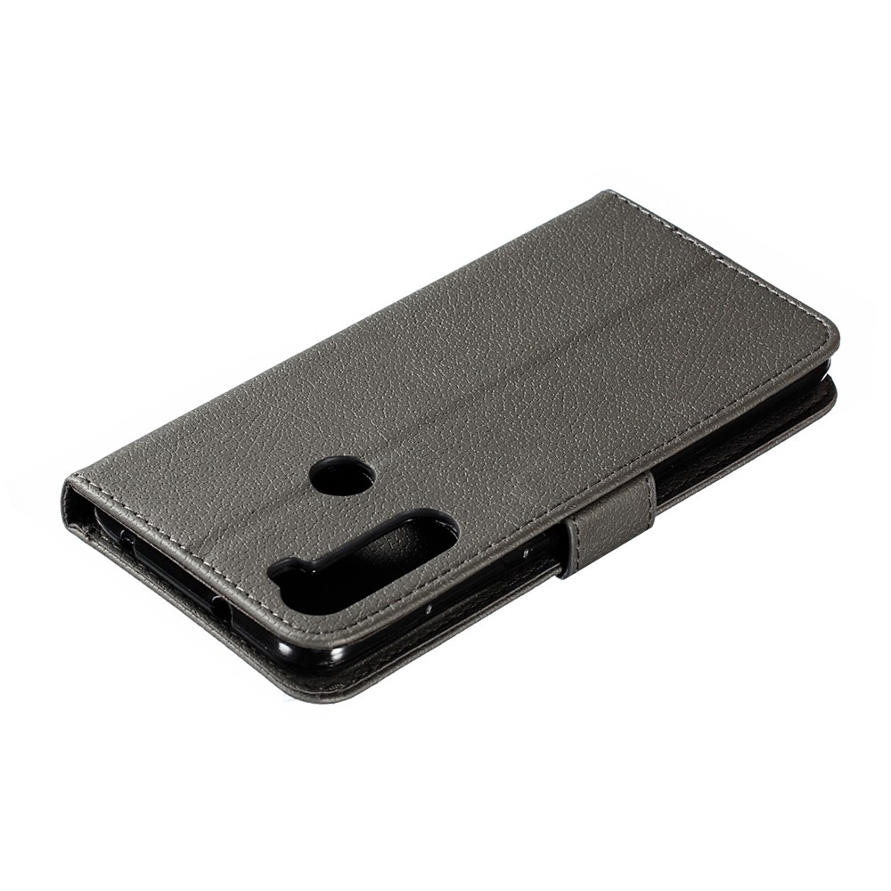 Litchi Skin Imprint Feather Leather Wallet Case for Xiaomi Redmi Note 8 - Grey-6
