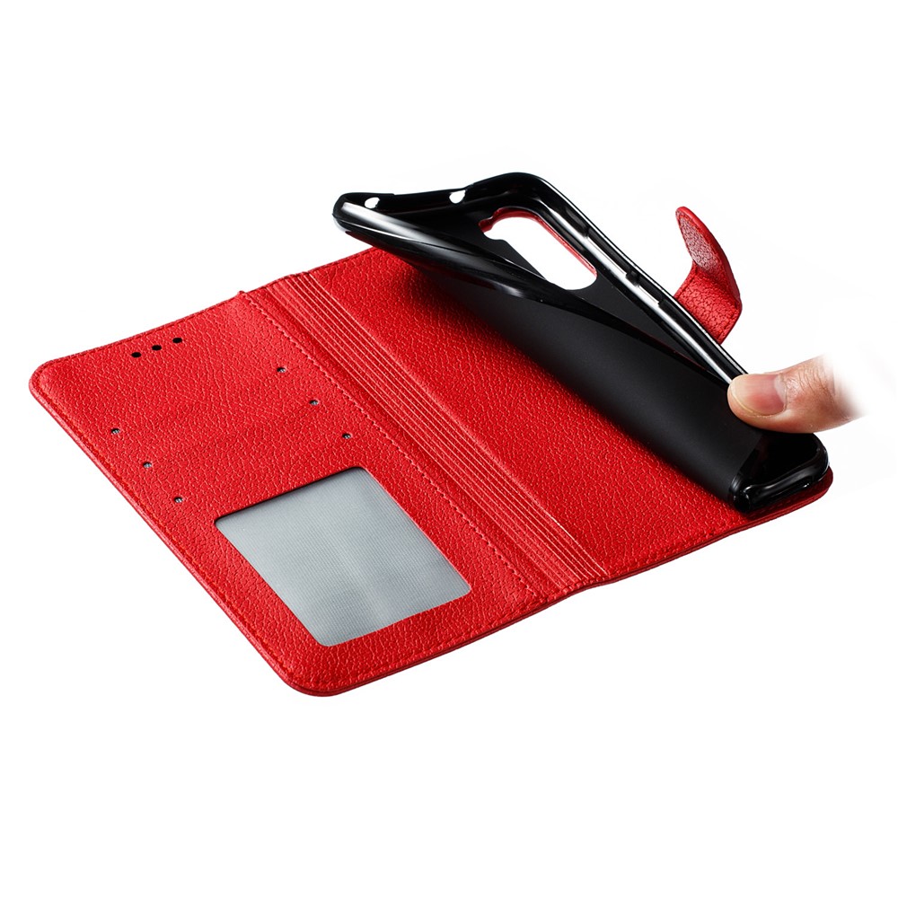 Litchi Skin Imprint Feather Leather Wallet Case for Xiaomi Redmi Note 8 - Red-10