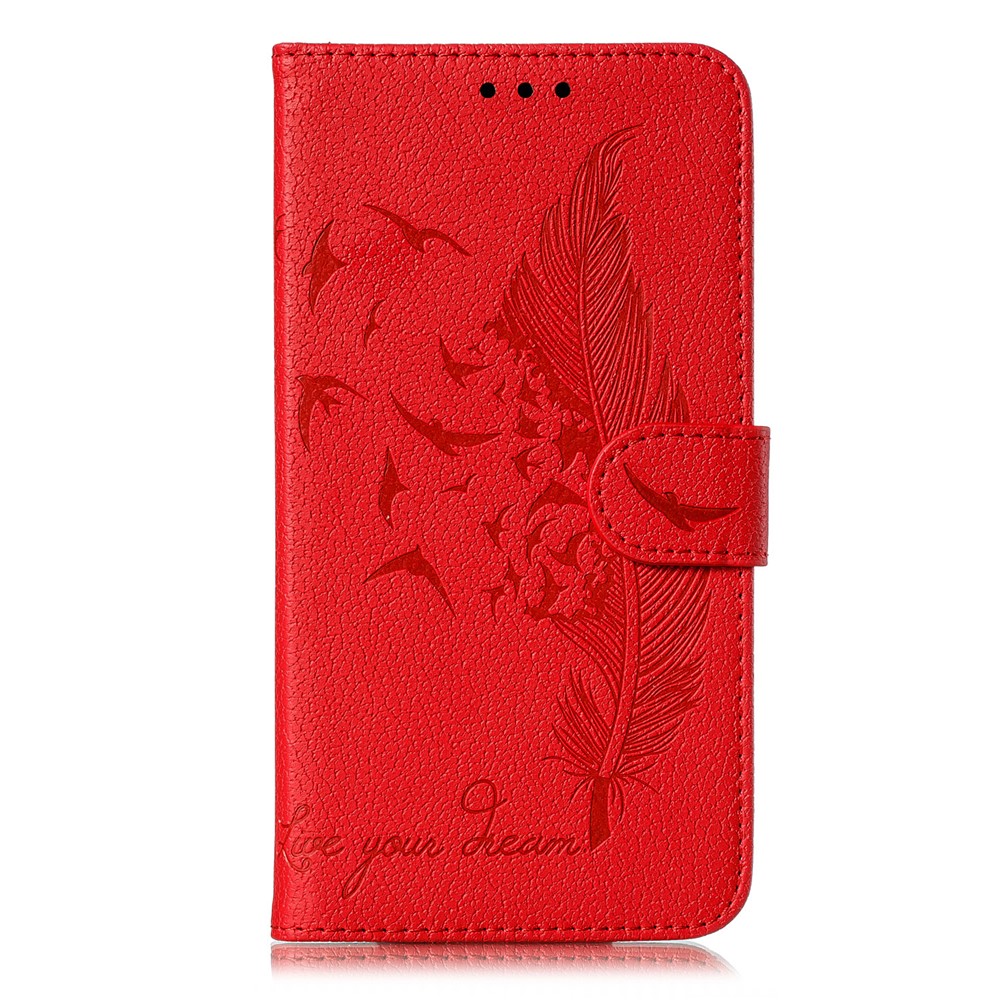 Custodia Per il Portafoglio in Pelle di Piuma Per la Pelle Della Pelle Litchi Per Xiaomi Redmi Note 8 - Rosso-2