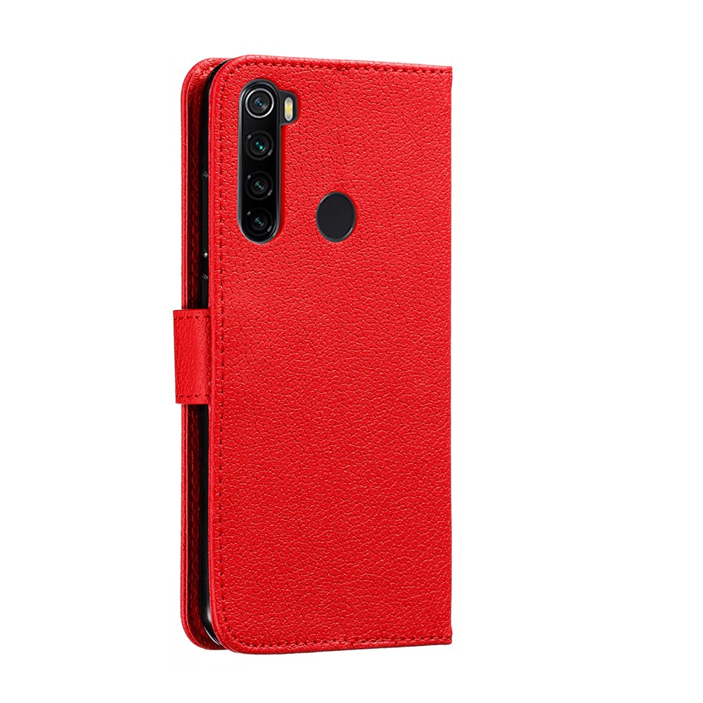 Litchi Skin Imprint Feather Leather Wallet Case for Xiaomi Redmi Note 8 - Red-4