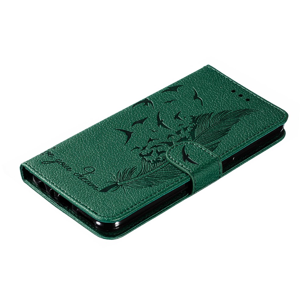 Litchi Skin Imprint Wallet Portefeuille en Cuir en Plumes Pour Xiaomi Redmi Note 8 - Vert-5