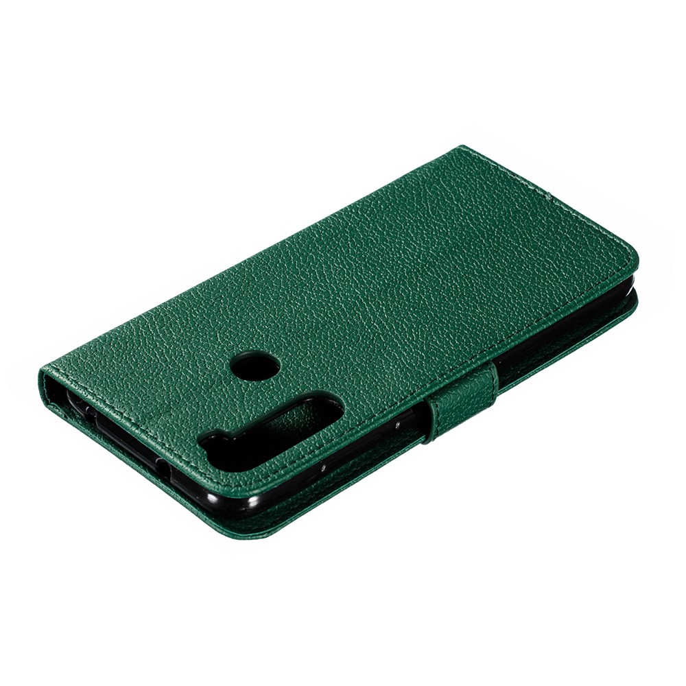 Litchi Skin Imprint Feather Leather Wallet Case for Xiaomi Redmi Note 8 - Green-6