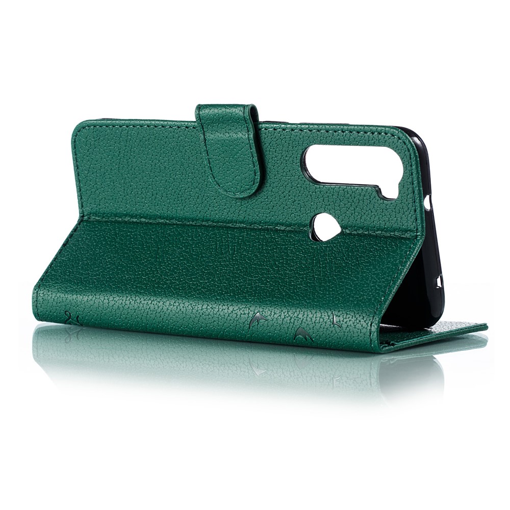 Litchi Skin Imprint Feather Leather Wallet Case for Xiaomi Redmi Note 8 - Green-7