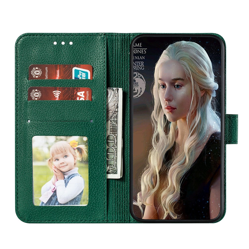 Litchi Skin Imprint Feather Leather Wallet Case for Xiaomi Redmi Note 8 - Green-9