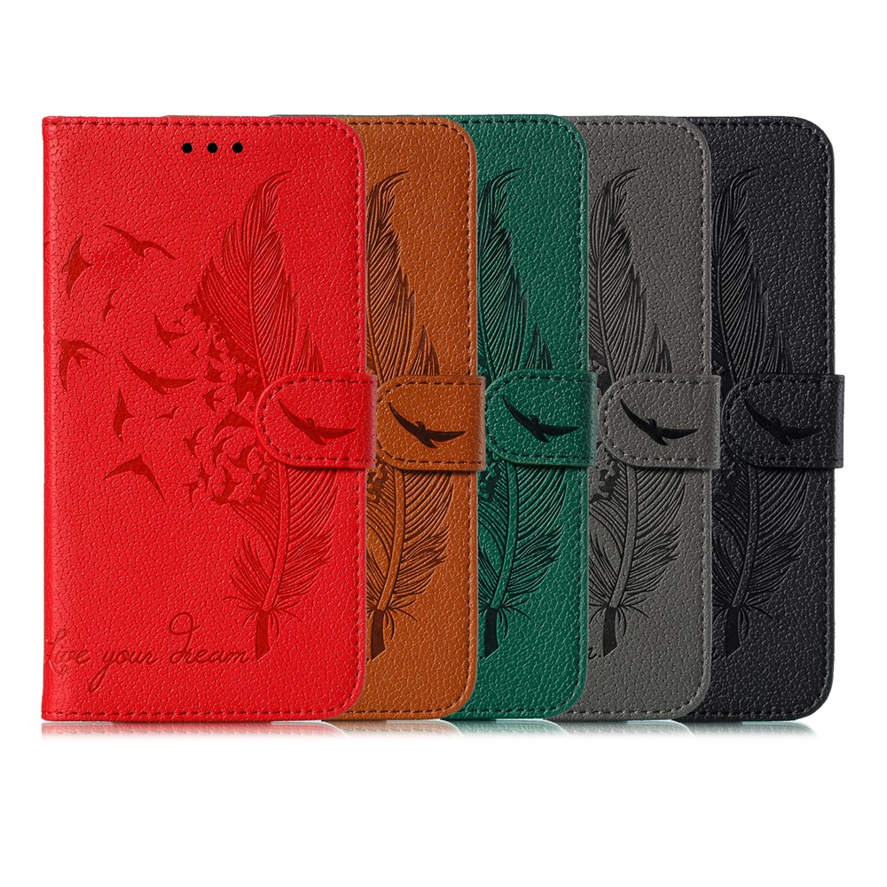 Litchi Skin Imprint Feather Flip Leather Wallet Phone Cover for Xiaomi Redmi Note 8 Pro - Black-13