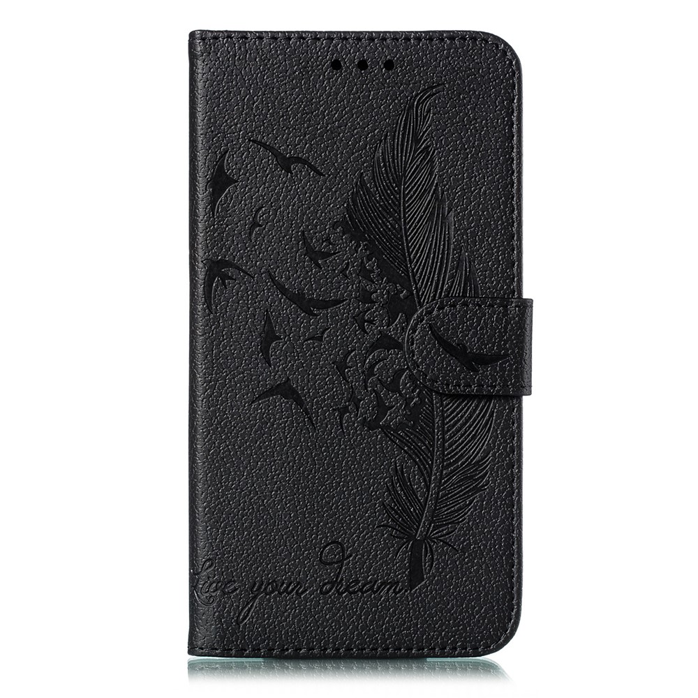 Litchi Skin Imprint Feather Flip Leather Wallet Phone Cover for Xiaomi Redmi Note 8 Pro - Black-2