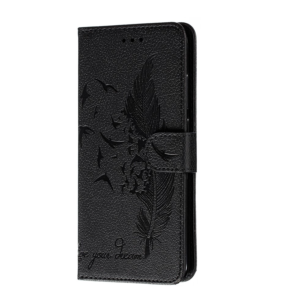 Litchi Skin Imprint Feather Flip Leather Wallet Phone Cover for Xiaomi Redmi Note 8 Pro - Black-3