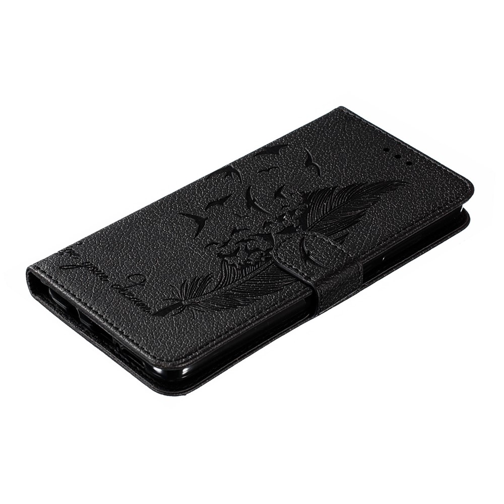 Litchi Skin Imprint Feather Flip Leather Wallet Phone Cover for Xiaomi Redmi Note 8 Pro - Black-5