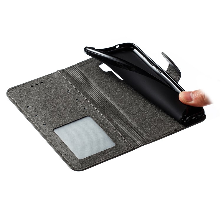 Litchi Skin Imprint Feather Flip Leather Wallet Phone Cover for Xiaomi Redmi Note 8 Pro - Grey-10