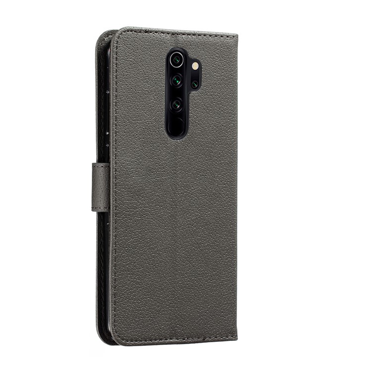 Litchi Skin Imprint Feather Flip Leather Wallet Phone Cover for Xiaomi Redmi Note 8 Pro - Grey-4