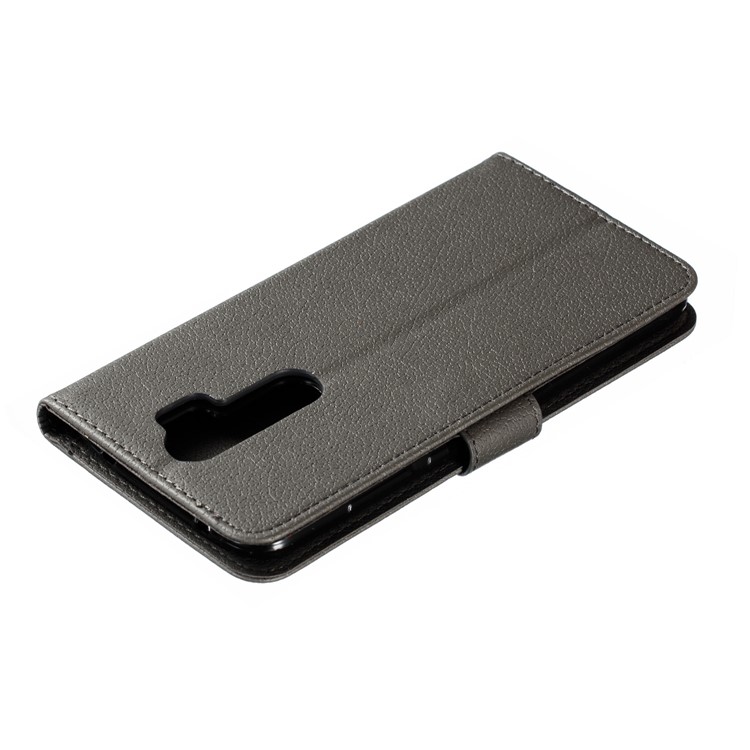 Litchi Skin Imprint Feather Flip Leather Wallet Phone Cover for Xiaomi Redmi Note 8 Pro - Grey-6