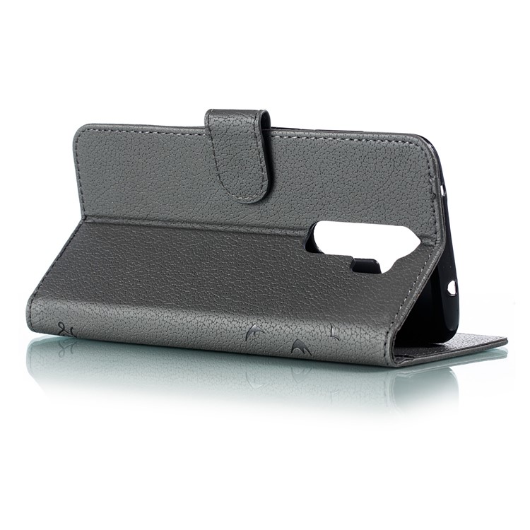 Litchi Skin Imprint Feather Flip Leather Wallet Phone Cover for Xiaomi Redmi Note 8 Pro - Grey-7