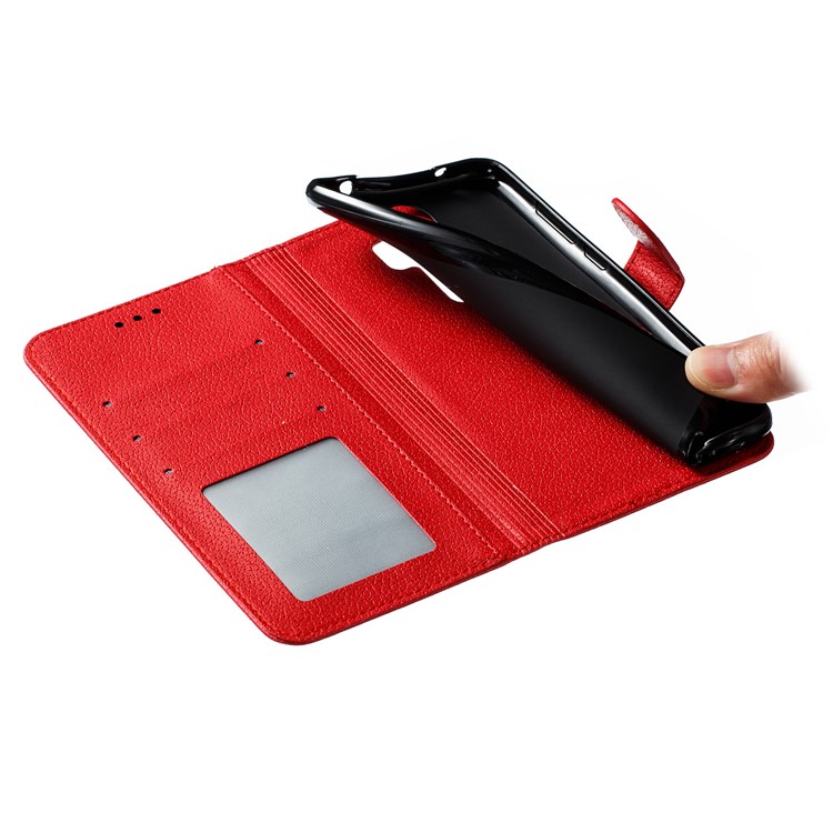Litchi Skin Imprint Feather Flip Leather Wallet Phone Cover for Xiaomi Redmi Note 8 Pro - Red-10