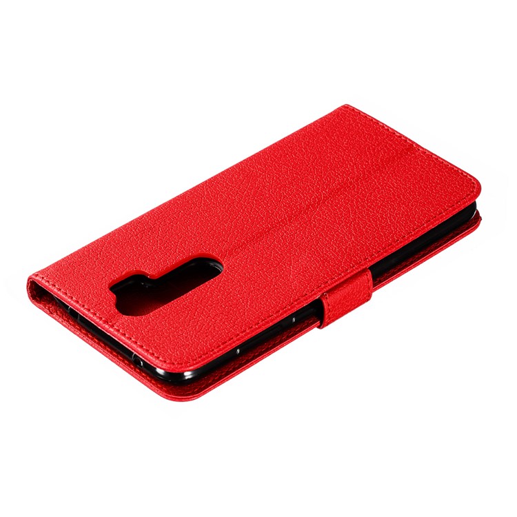Litchi Skin Imprint Feather Flip Leather Wallet Phone Cover for Xiaomi Redmi Note 8 Pro - Red-6