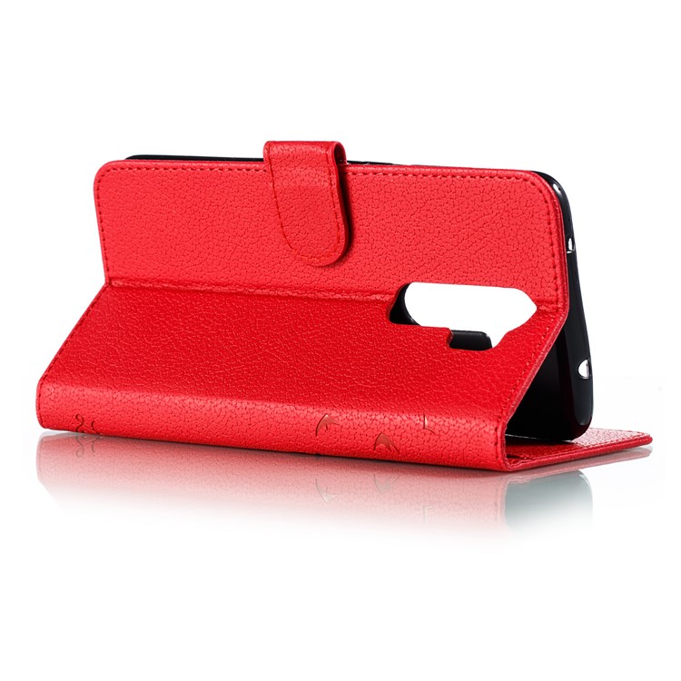 Litchi Skin Imprint Feather Flip Leather Wallet Phone Cover for Xiaomi Redmi Note 8 Pro - Red-7
