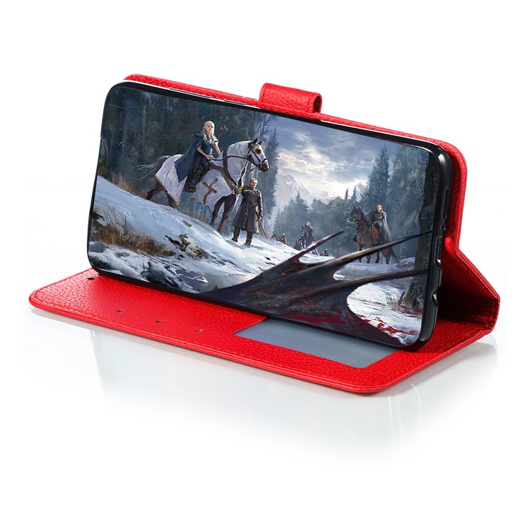 Litchi Skin Imprint Feather Flip Leather Wallet Phone Cover for Xiaomi Redmi Note 8 Pro - Red-8