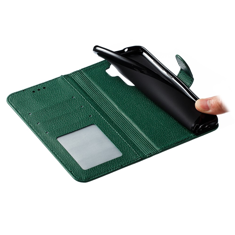 Litchi Skin Imprint Feather Flip Leather Wallet Phone Cover for Xiaomi Redmi Note 8 Pro - Green-10