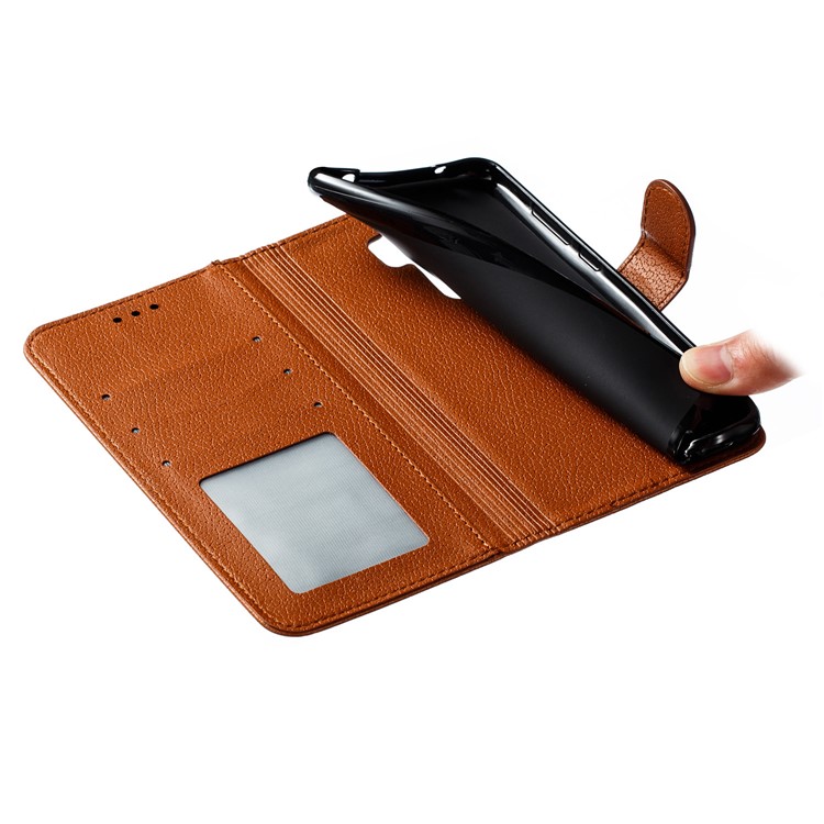 Litchi Skin Imprint Feather Flip Leather Wallet Phone Cover for Xiaomi Redmi Note 8 Pro - Brown-10