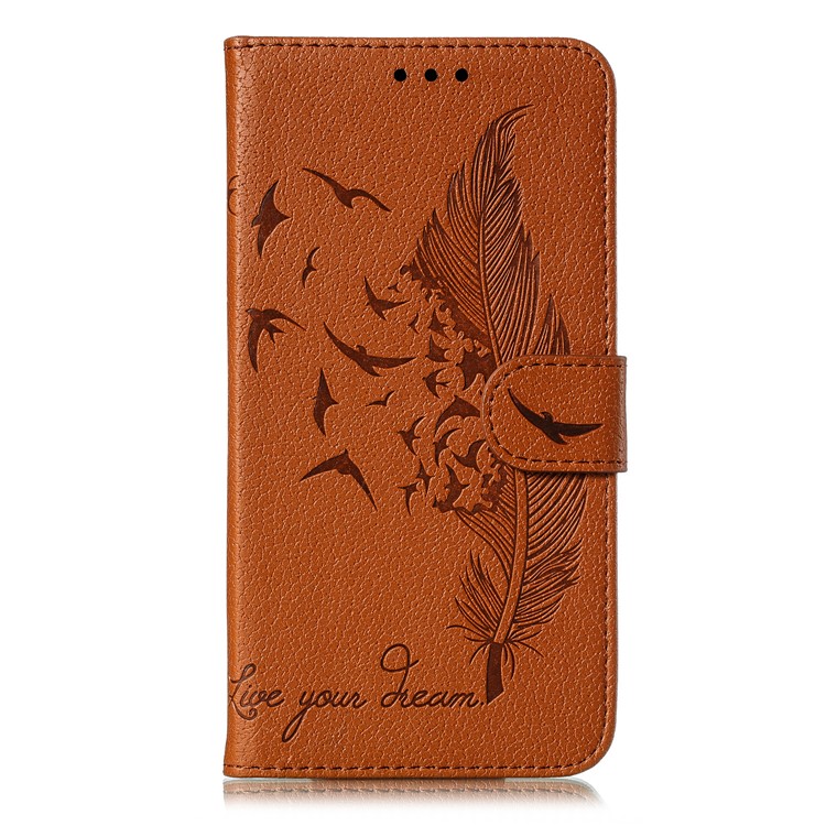 Litchi Skin Imprint Patre Flip Couro Carteira Capa Para Xiaomi Redmi Nota 8 Pro - Castanho