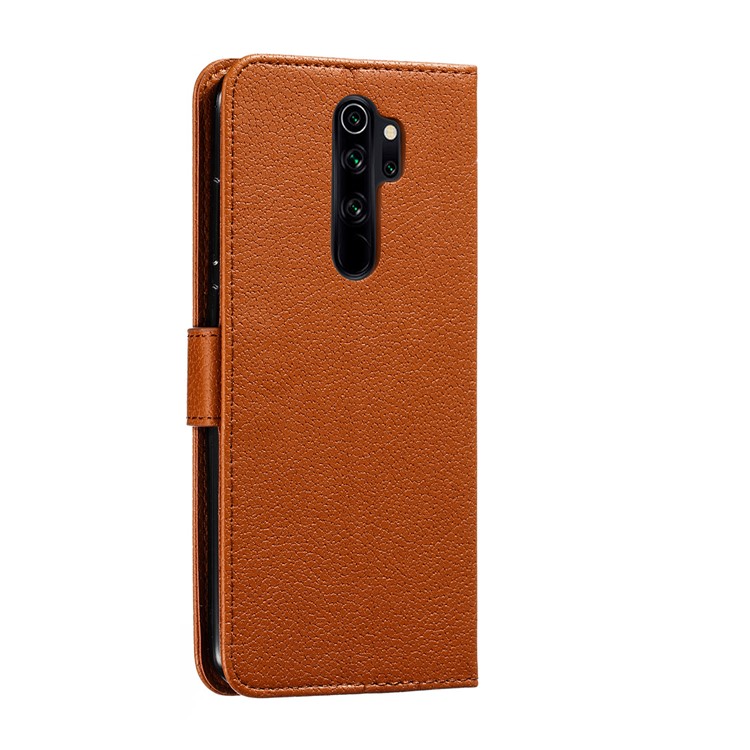 Litchi Skin Impressum Feder Flip Leder Brieftasche Telefonabdeckung Für Xiaomi Redmi Anmerkung 8 Pro - Braun-4