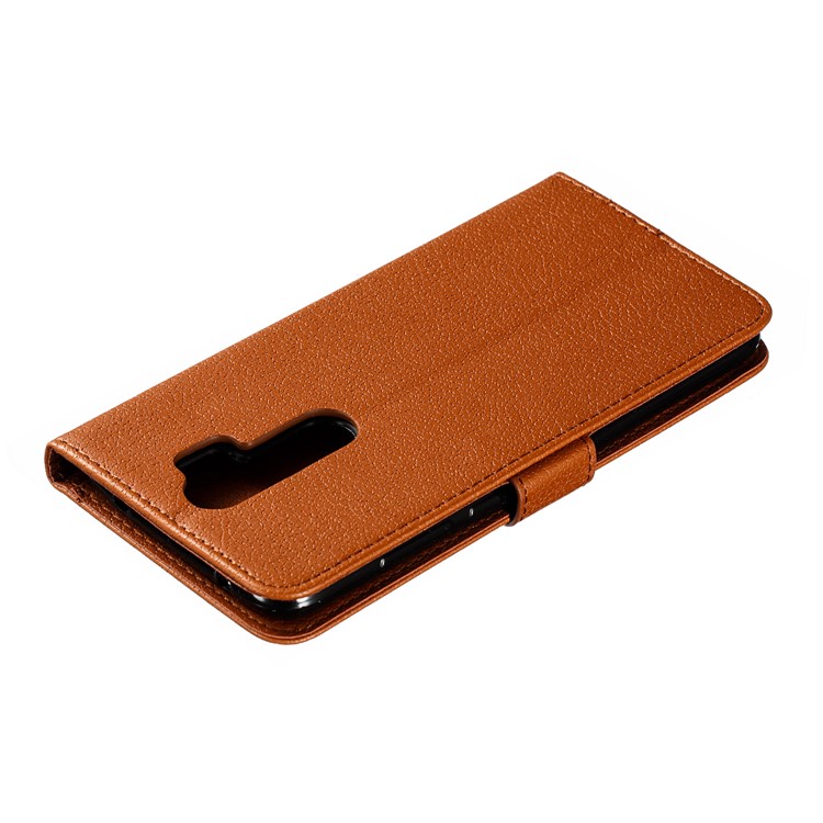 Litchi Skin Imprint Patre Flip Couro Carteira Capa Para Xiaomi Redmi Nota 8 Pro - Castanho