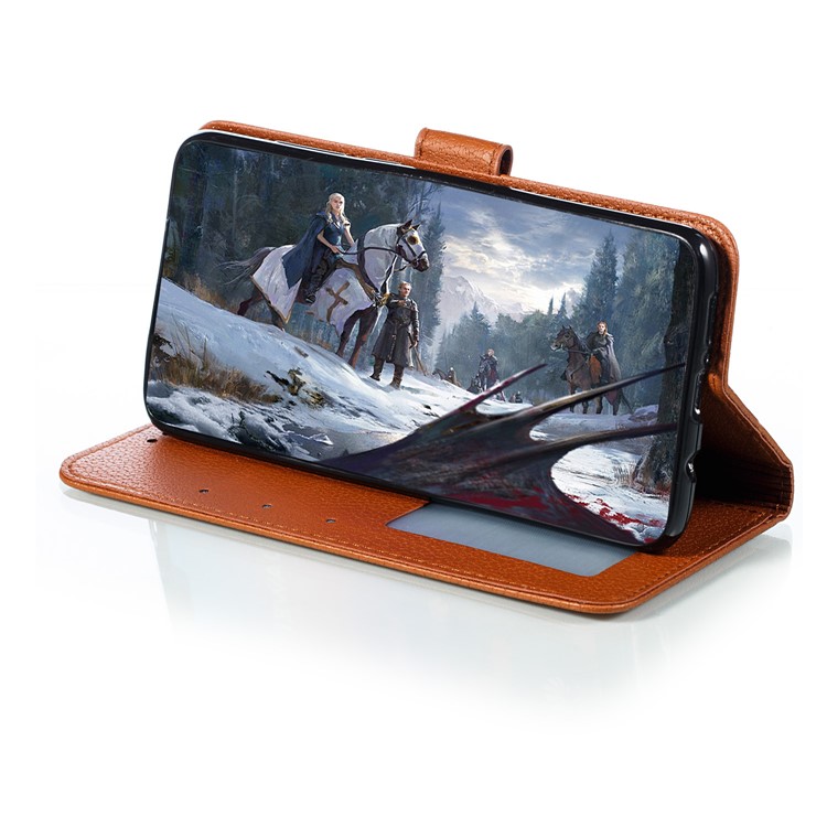 Litchi Skin Imprint Feather Flip Leather Wallet Phone Cover for Xiaomi Redmi Note 8 Pro - Brown-8