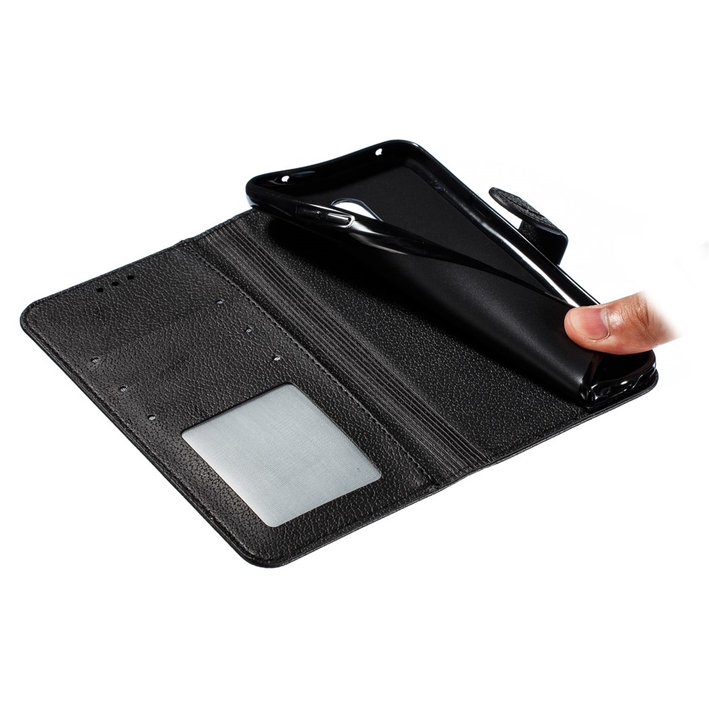 Litchi Skin Imprint Feather Wallet Stand Leather Case for Xiaomi Redmi 8 - Black-10