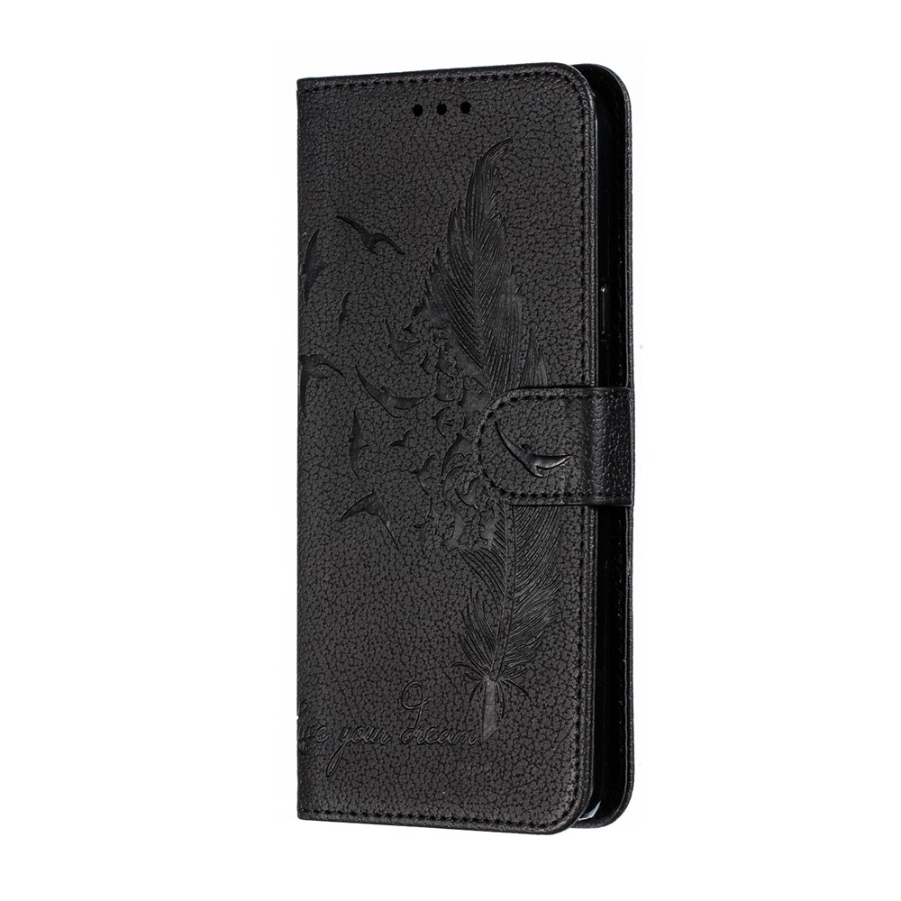 Litchi Skin Imprint Feather Wallet Stand Leather Case for Xiaomi Redmi 8 - Black-3