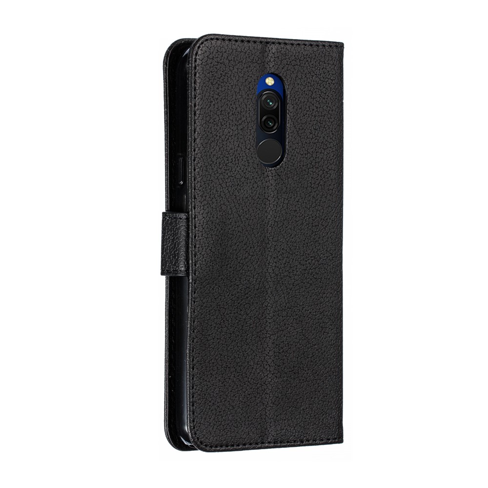 Litchi Skin Imprint Feather Wallet Stand Leather Case for Xiaomi Redmi 8 - Black-4