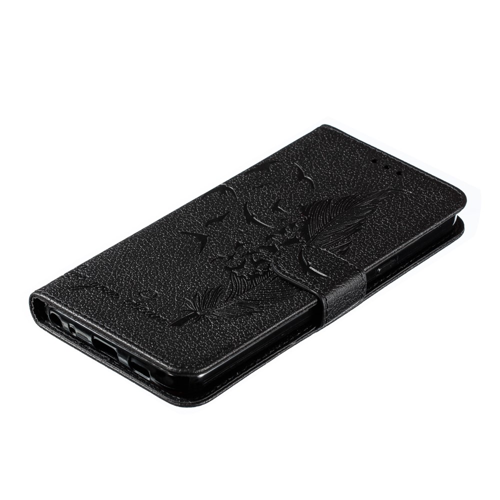 Litchi Skin Imprint Feather Wallet Stand Leather Case for Xiaomi Redmi 8 - Black-5