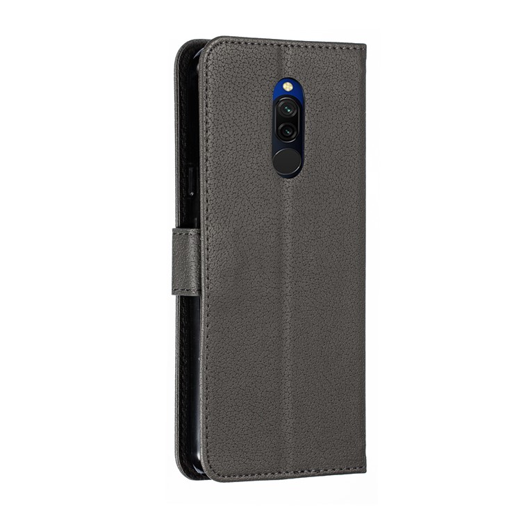 Litchi Skin Imprint Feather Wallet Stand Leather Case for Xiaomi Redmi 8 - Grey-4