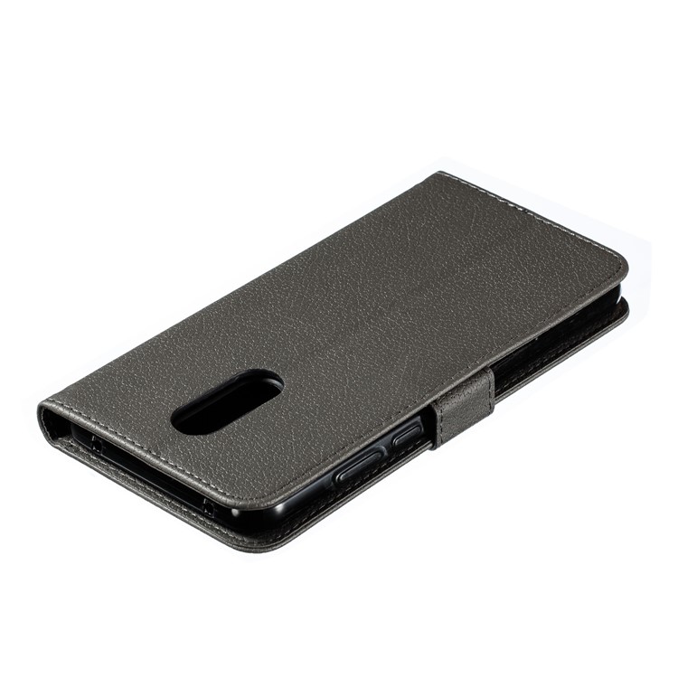Litchi Skin Imprint Feather Wallet Stand Leather Case for Xiaomi Redmi 8 - Grey-6