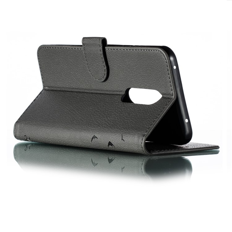 Litchi Skin Imprint Feather Wallet Stand Leather Case for Xiaomi Redmi 8 - Grey-7