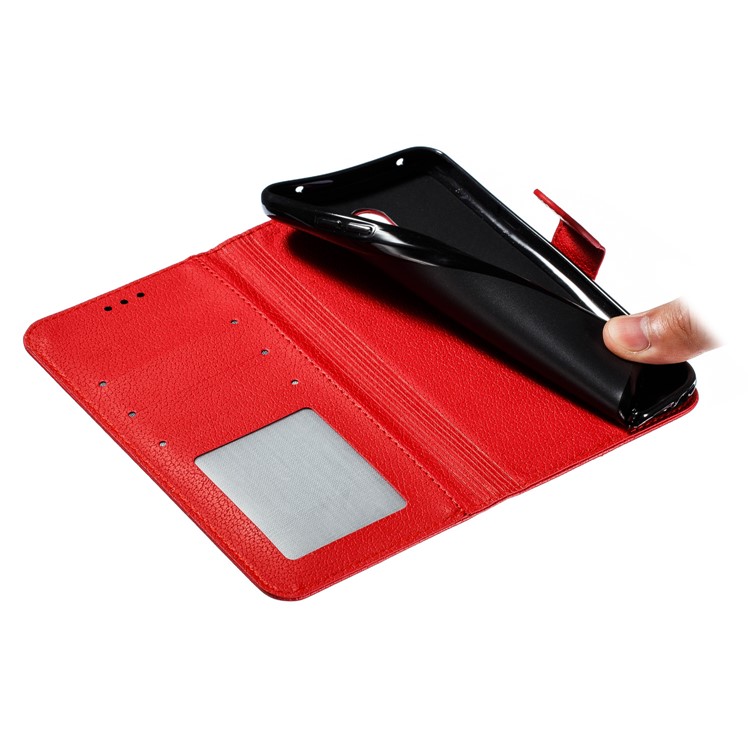 Litchi Skin Imprint Feather Wallet Stand Leather Case for Xiaomi Redmi 8 - Red-11