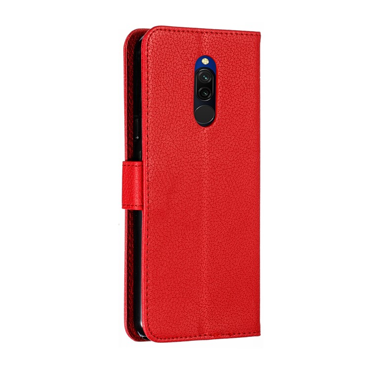 Litchi Skin Imprint Feather Wallet Stand Leather Case for Xiaomi Redmi 8 - Red-4