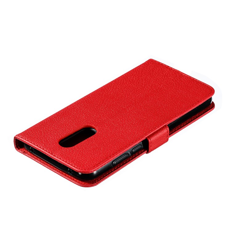 Litchi Skin Imprint Feather Wallet Stand Leather Case for Xiaomi Redmi 8 - Red-6