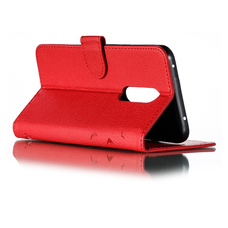 Litchi Skin Imprint Feather Wallet Stand Leather Case for Xiaomi Redmi 8 - Red-7