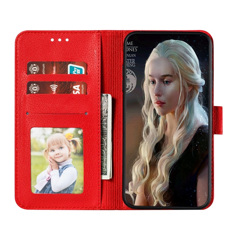 Litchi Skin Imprint Feather Wallet Stand Leather Case for Xiaomi Redmi 8 - Red-9
