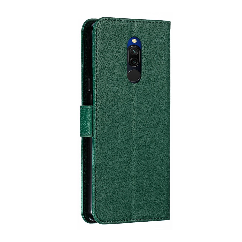 Litchi Skin Imprint Feather Wallet Stand Leather Case for Xiaomi Redmi 8 - Green-4