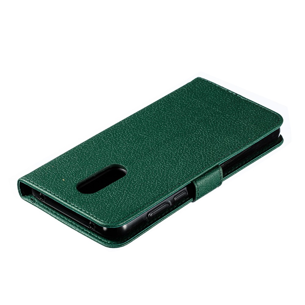Litchi Skin Imprint Feather Wallet Stand Leather Case for Xiaomi Redmi 8 - Green-6