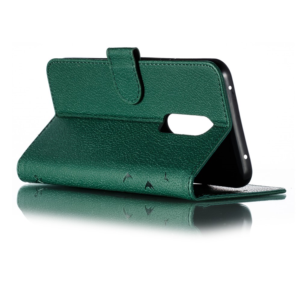 Litchi Skin Imprint Feather Wallet Stand Leather Case for Xiaomi Redmi 8 - Green-7