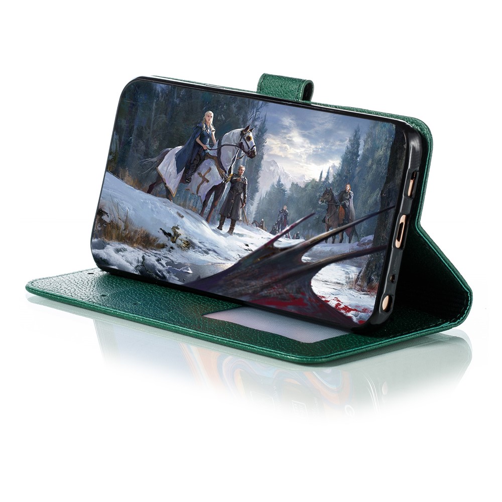 Litchi Skin Imprint Feather Wallet Stand Leather Case for Xiaomi Redmi 8 - Green-8