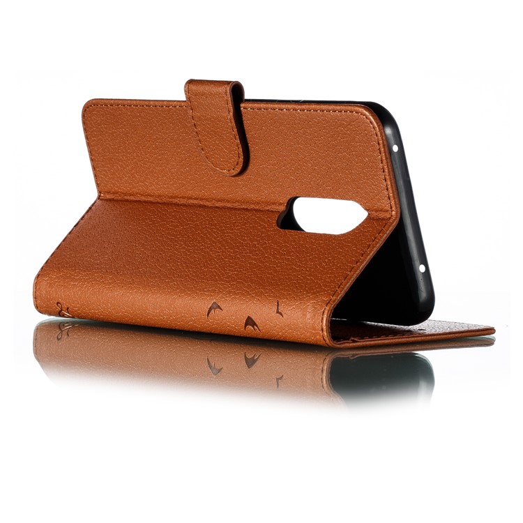 Litchi Skin Imprint Feather Wallet Stand Leather Case for Xiaomi Redmi 8 - Brown-7