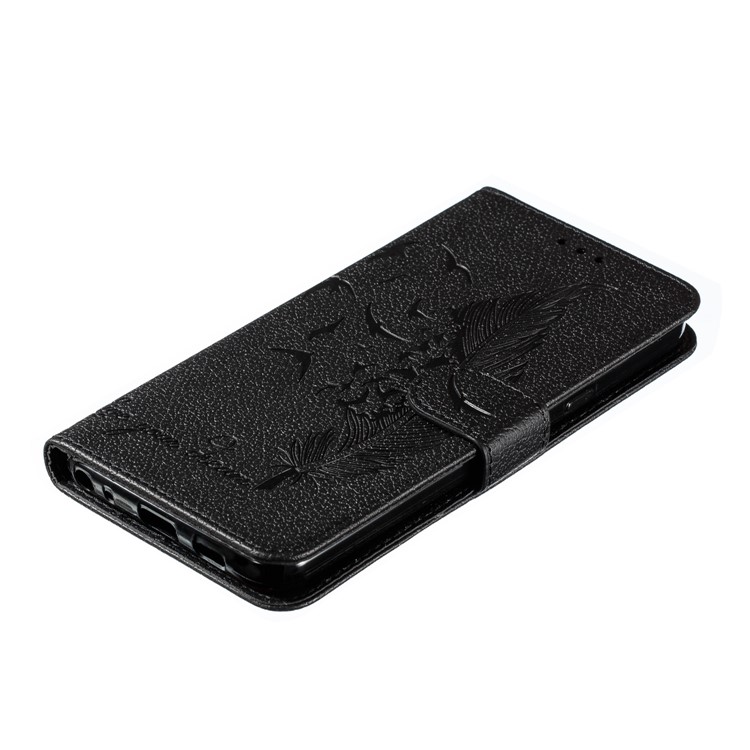 Litchi Skin Imprint Feather Wallet Leather Flip Cover for Xiaomi Redmi 8A - Black-5